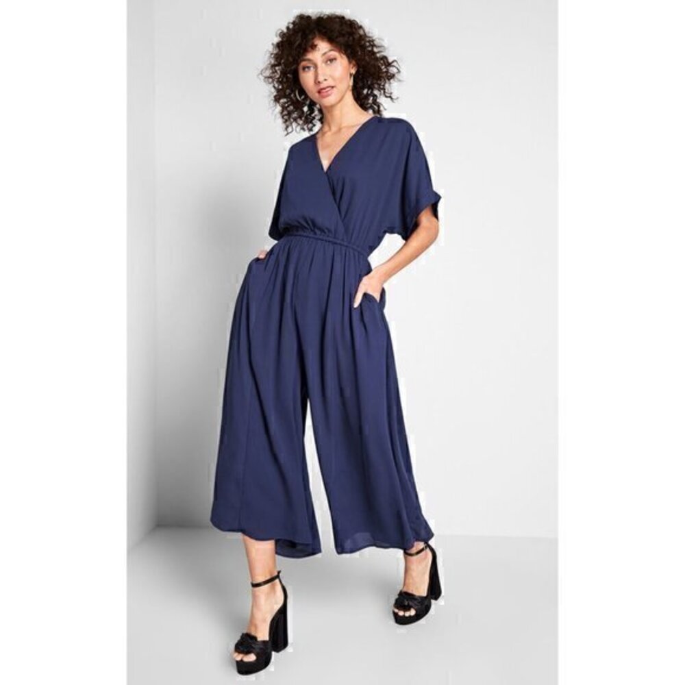 ModCloth Arrive & Thrive Wide Leg Blue Jumpsuit Sz S NWT